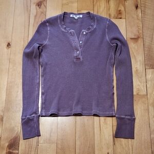 AMO Waffle Thermal Long Sleeve Henley Tee - XS